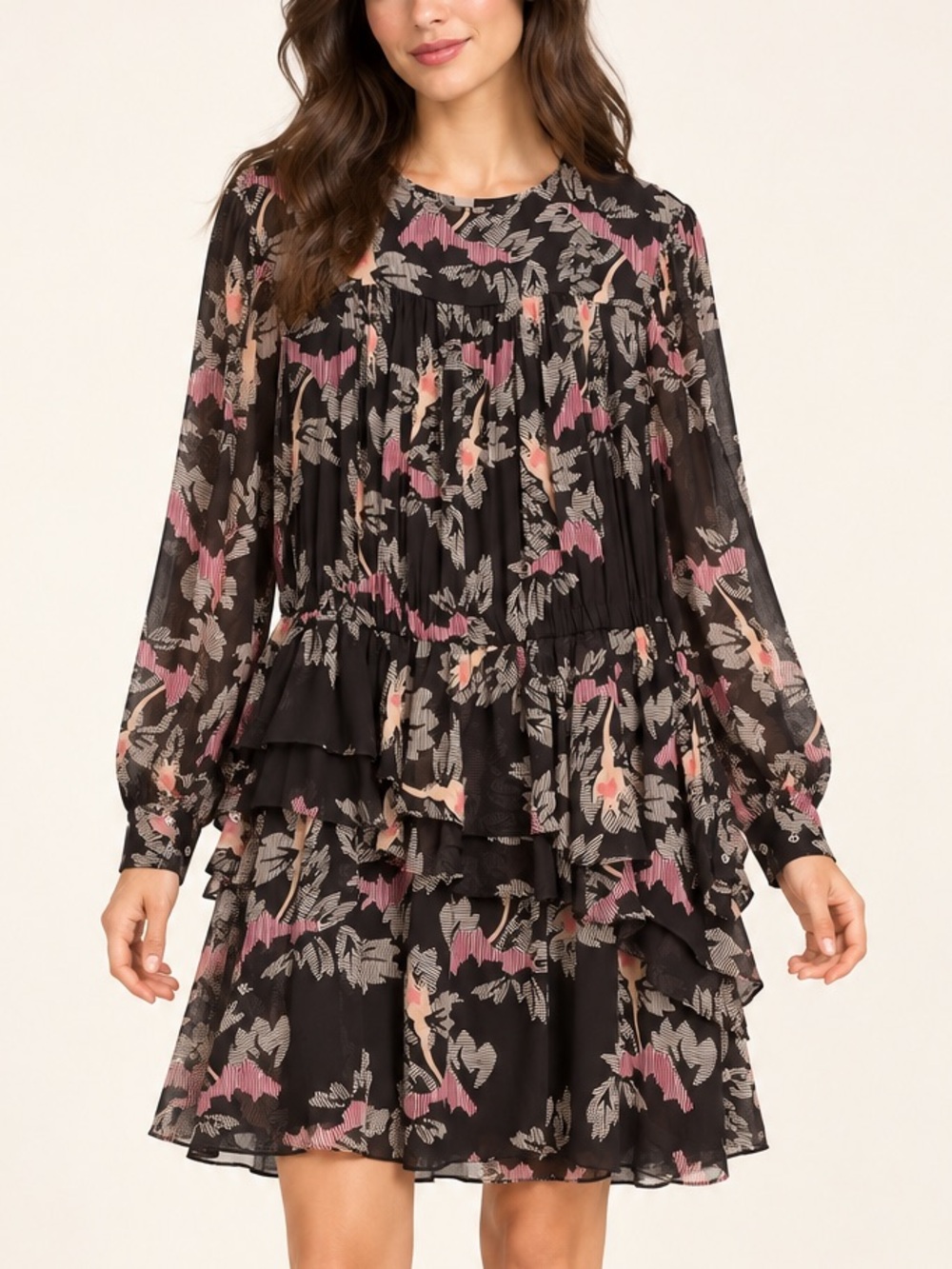 Isabel Marant Etoile Floral Print Long Sleeve Ruffle Mini Dress (Size FR 38 / M)
